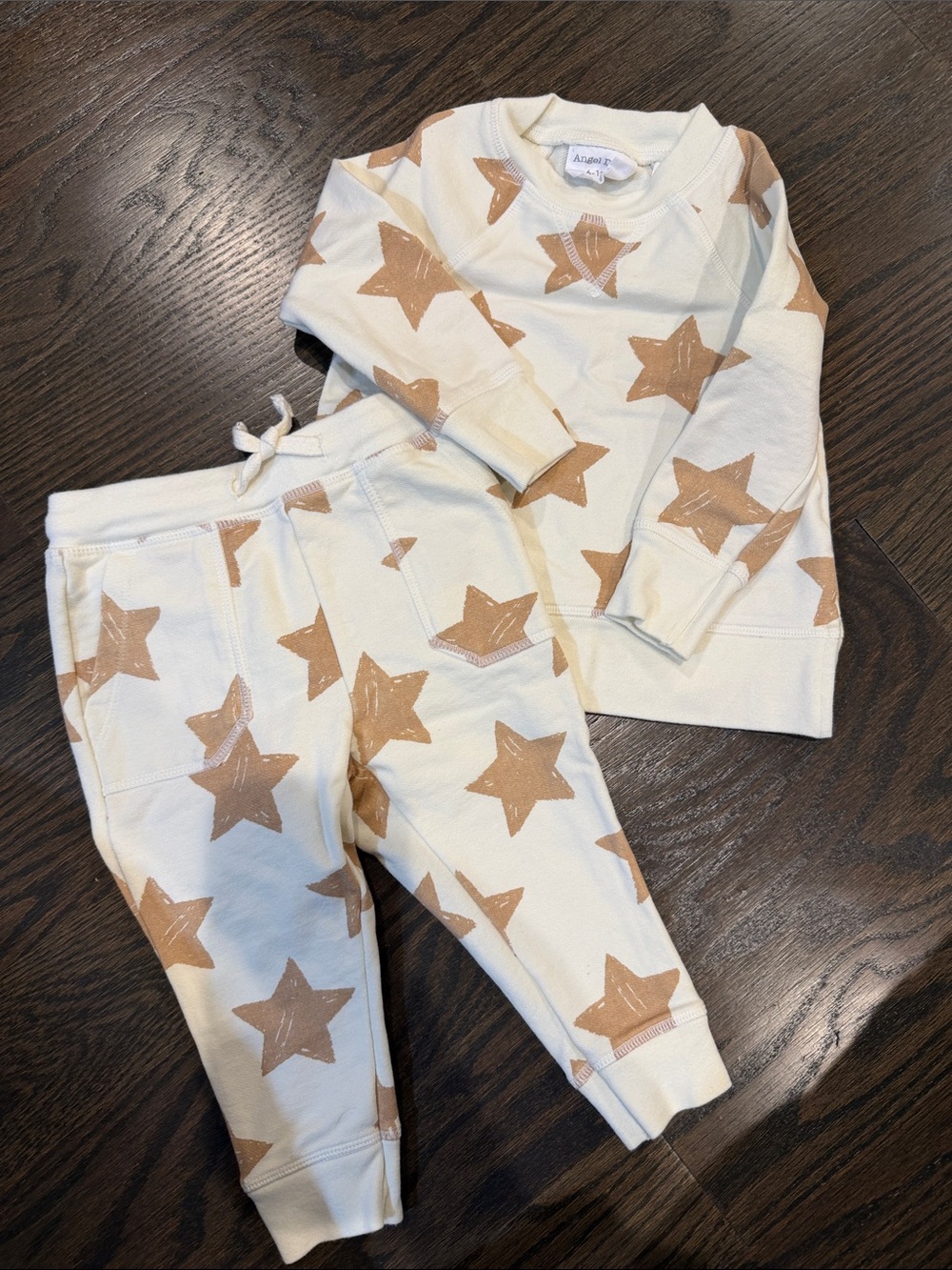 Angel Dear Cream Joggers with Tan Star Print